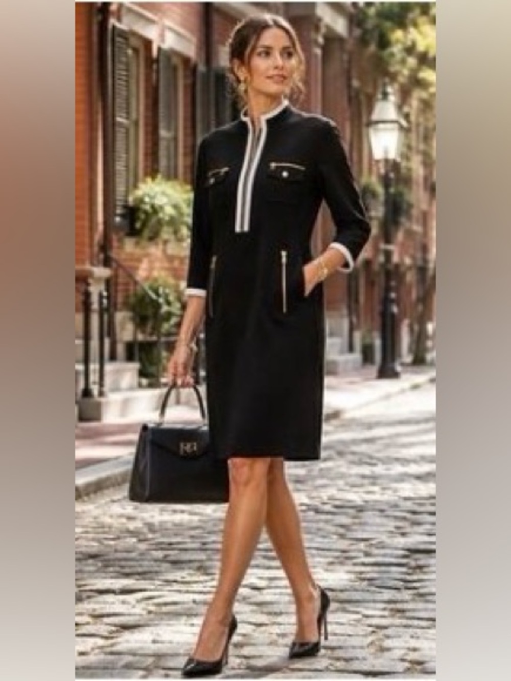 NEW Boston Proper Three-Quarter Sleeve Chic Zip Dress Sz S